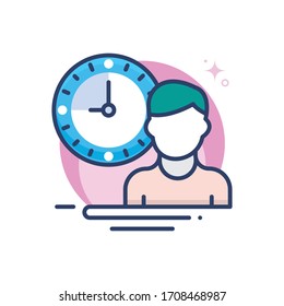 ilustración vectorial de horas de trabajo.  Icono de esquema de inicio y nuevo negocio. 