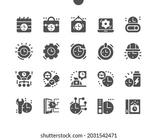 Working hours. Work time. Calendar, clock, schedule, timer and management. Office hours. Vector Solid Icons. Simple Pictogram