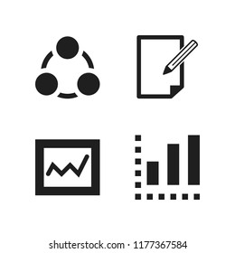 working icon. 4 working vector icons set. new document, analytics and organization icons for web and design about working theme