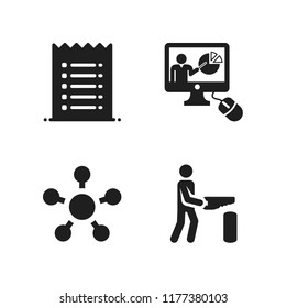 working icon. 4 working vector icons set. carpenter, organization and online class icons for web and design about working theme
