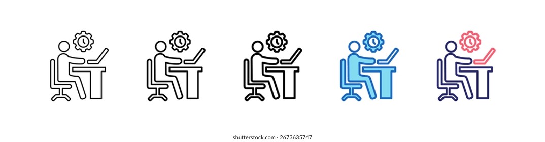 Ícone De Trabalho Em 5 Estilos Diferentes Conjunto Coleção.