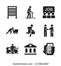 working icon. 9 working vector icons set. workers, analytics and worker icons for web and design about working theme