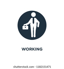 Working icon. Black filled vector illustration. Working symbol on white background. Can be used in web and mobile.