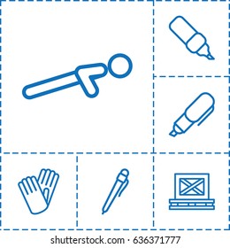 Working icon. set of 6 working outline icons such as gloves, push up, cargo on palette