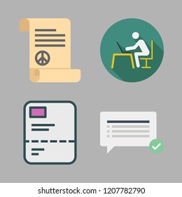 working icon set. vector set about report, studying, chat and peace treaty icons set.