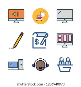 working icon set. vector set about support, car repair, monitor and edit icons set.