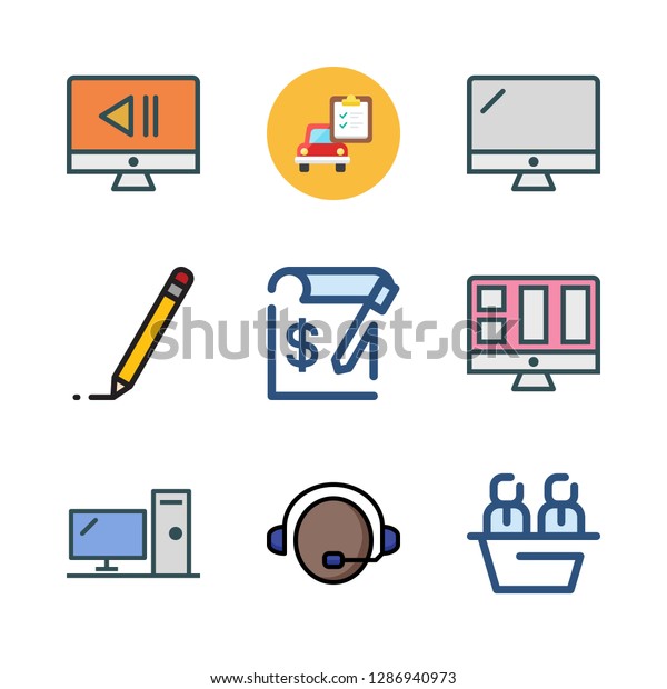 working icon set. vector set about support,\
car repair, monitor and edit icons\
set.