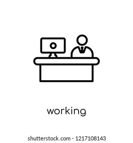 working icon. Trendy modern flat linear vector working icon on white background from thin line collection, outline vector illustration