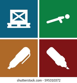 working icons set. Set of 4 working filled icons such as push up, cargo on palette