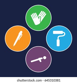Working icons set. set of 4 working filled icons such as gloves, push up, paint roller
