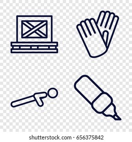 Working icons set. set of 4 working outline icons such as gloves, push up, cargo on palette