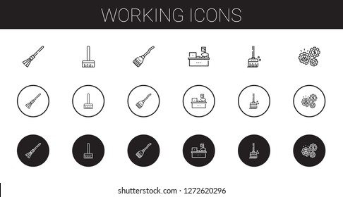 working icons set. Collection of working with broom. Editable and scalable working icons.