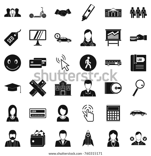 Working icons set. Simple style of 36\
working vector icons for web isolated on white\
background