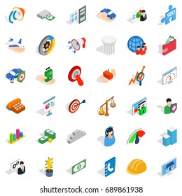 Working idea icons set. Isometric style of 36 working idea vector icons for web isolated on white background