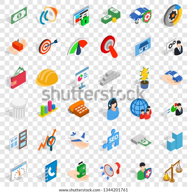 Working idea icons set. Isometric\
style of 36 working idea vector icons for web for any\
design