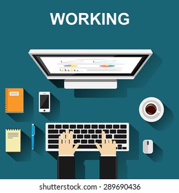 Working Illustration Working Concept Flat Design Stock Vector (Royalty ...