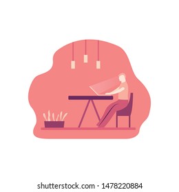 working illustration with flat design style