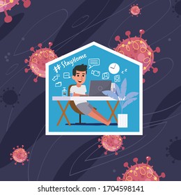 trabajar dentro de casa y estar a salvo del coronavirus. trabajo desde concepto - ilustración vectorial