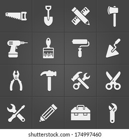 Working instrument icons on black. Vector illustration