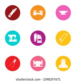 Working with iron icons set. Flat set of 9 working with iron vector icons for web isolated on white background