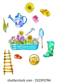 Working items for the garden on the summer villa