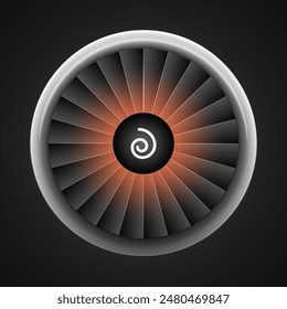 A working jet turbine with a flame inside isolated on a black background