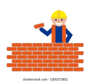 Working job vector illustration for schedule and business presentation. The man professional working with brick wall. Can be used for schedule, postcard, advertising, wallpaper, tickets