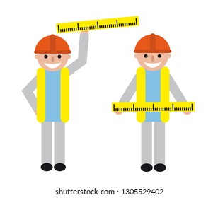 Working job vector illustration for schedule and business presentation. Two mans professional working and ruler up down. Can be used for schedule, postcard, advertising, wallpaper, tickets