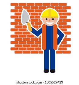 Working job vector illustration for schedule and business presentation. The man professional working and brick wall back. Can be used for schedule, postcard, advertising, wallpaper, tickets