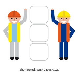 Working job vector template for schedule and business presentation. Two man and people professional working. Three frames. Can be used for schedule, postcard, advertising, wallpaper, tickets