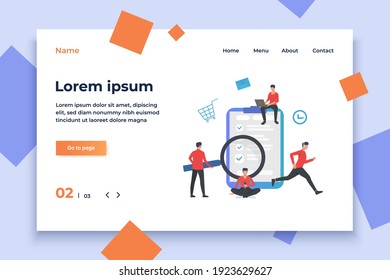 Arbeiten, joggen, ruhende Männer am PC-Tablett. Suche, Website, Anwendung. Online-Service-Konzept. Vektorgrafik kann für Themen wie Business, Internet, Service