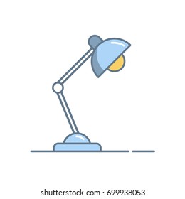 Working lamp on the table. Line icon isolated on white background. Linear vector illustration