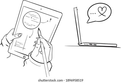 working with the laptop and ipad 