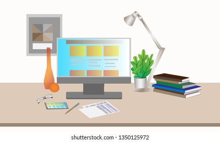 working Layout of your own style of creative office on the desktop Working space of the web developer