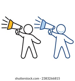 Working little people  loudspeaker.Business concept.People are planning a business.Making special promotion with loudspeaker. Referral marketing megaphone  refer.Sketch vector.Doodle little people.