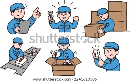 Working male worker illustration set
