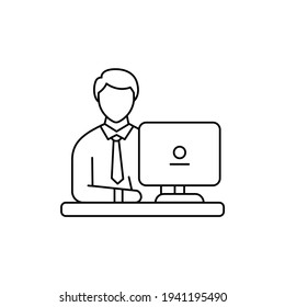 Icono de línea negra del hombre de trabajo. Pictograma para página web, aplicación móvil, promoción. elemento de diseño de interfaz gráfica de usuario (GUI) de UI UX. Trazo editable.