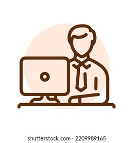 Working man black line icon. Routine. Pictogram for web page.