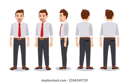 Working man character turn around with standing poses