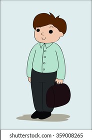 a working man in working clothes, holding a suitcase,vector illustration