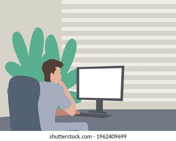 Working man with computer vector illustration