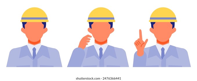 Trabajador. Concepto para la resolución de problemas. Personaje de dibujos animados. Personas cara perfiles avatares e iconos. Primer plano de la Imagen del hombre de resolución de problemas. Ilustración plana de Vector.