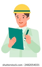 Working man. Concept for Problem Solving. Man cartoon character. People face profiles avatars and icons. Close up image of man writing. Vector flat illustration.