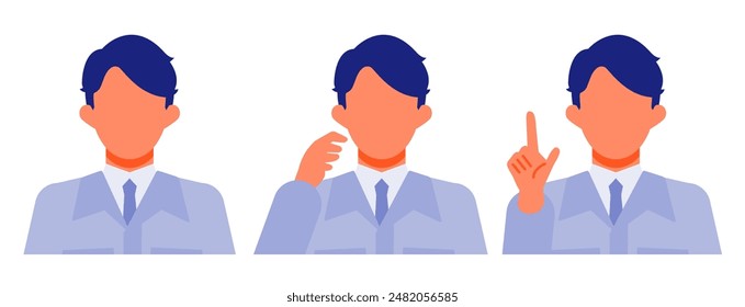 Working man. Concept for Problem Solving. Man cartoon character. People face profiles avatars and icons. Close up image of Problem Solving man. Vector flat illustration.