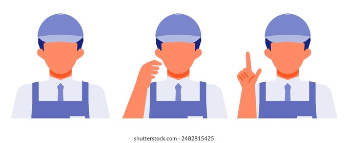 Working man. Concept for Problem Solving. Man cartoon character. People face profiles avatars and icons. Close up image of Problem Solving man. Vector flat illustration.