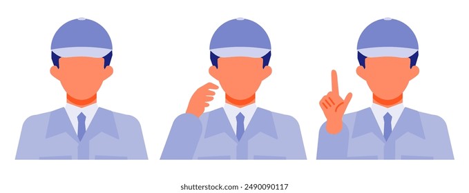 Working man. Concept for Problem Solving. Man cartoon character. People face profiles avatars and icons. Close up image of Problem Solving man. Vector flat illustration.