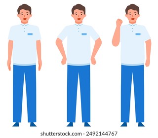 Working man. Concept for Problem Solving. Man cartoon character. People face profiles avatars and icons. Close up image of Problem Solving man. Vector flat illustration.