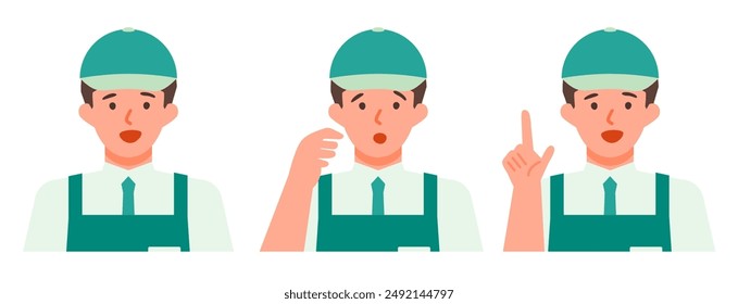 Working man. Concept for Problem Solving. Man cartoon character. People face profiles avatars and icons. Close up image of Problem Solving man. Vector flat illustration.