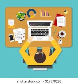 Working man with desktop concept illustration.