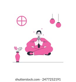 Working Man Doing Meditation Outline Illustration
